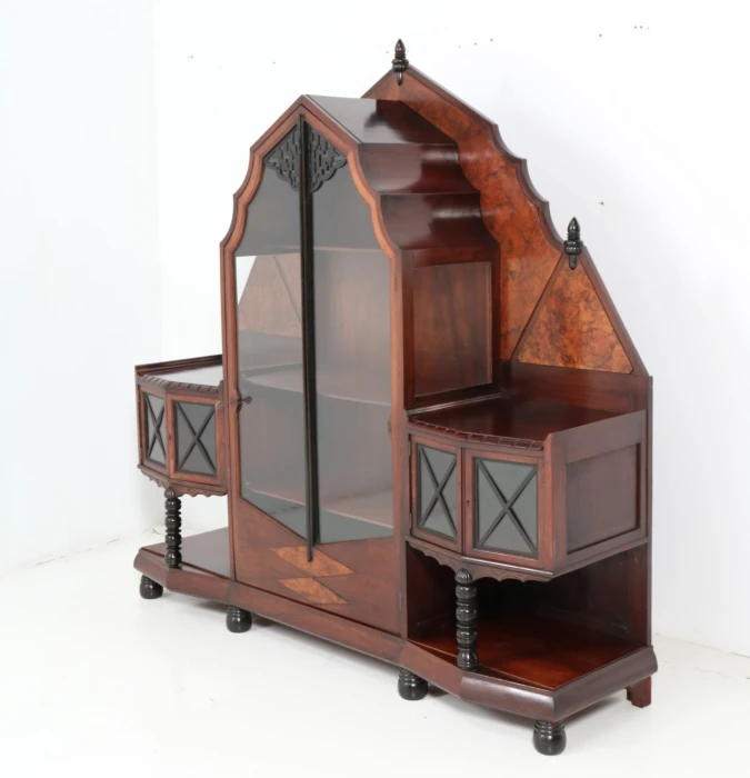 Art Deco Vitrine by Max Coini, Walnut & Burl, Dutch Design, 1920s